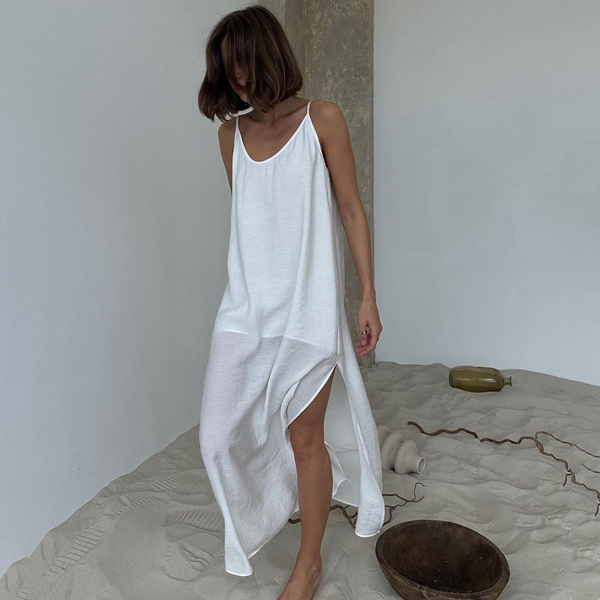 Woman wearing a white long dress