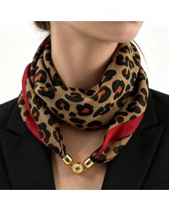 Leopard Print Magnetic Buckle Scarf 60Cm Square Thin Chiffon Neck Quick & Easy