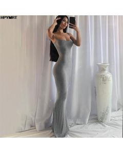 Satin Slip Sleeveless Backless Slim Maxi Dress Spring Women Concise Bodycon