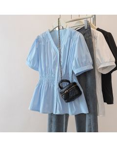 200 Pounds Elastic Waist Office Trend Shirt And Blouse Solid Color Top Women