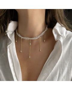 Tassel Chain Pendant Necklace For Women Boho Transparent Crystal & Imitation