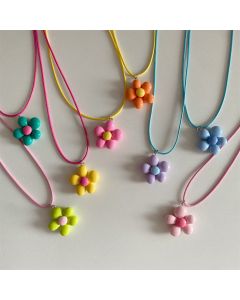 Lats Sweet Colorful Flower Pendant Necklace For Women Girl Floral Design Rope
