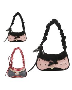 Grid Women Bag Lace Ribbon Stretchable Shoulder Strap Single Underarm Daily