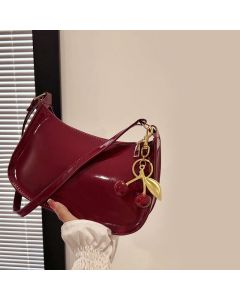 Women's PU Leather Handbag Versatile Solid Color Cherry Pendant Shoulder Bag