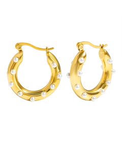 Luxury Shiny Zircon Hoop Earrings For Women Golden Stainless Steel Wed Ear