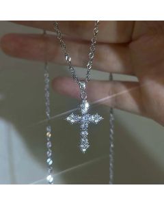 Shiny Crystal Zircon Cross Pendant Necklace For Women Girls Punk Silver Color