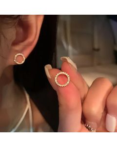 Lats Delicate Small Circle Stud Earrings For Women Gold Color Crystal Minimalist