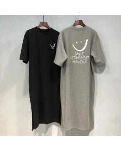 Women's Summer Short Sleeved T-shirt Dress Loose Mid Length Over Knee